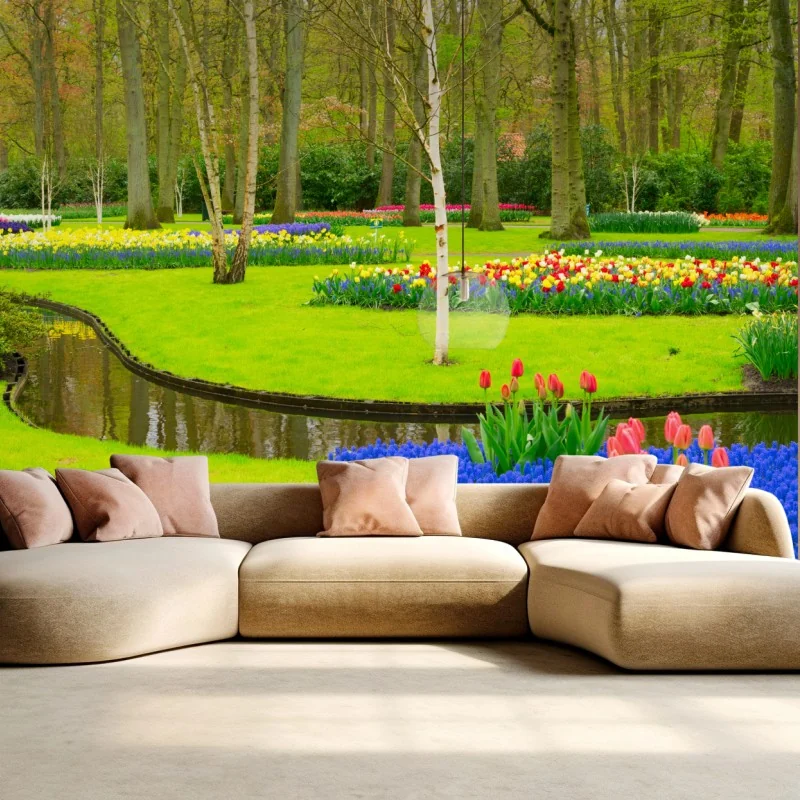 Wall mural spring tulip garden in bloom