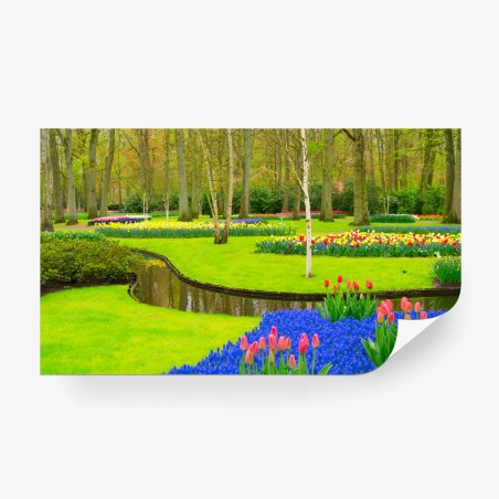 Wall mural spring tulip garden in bloom • Wallissimo®