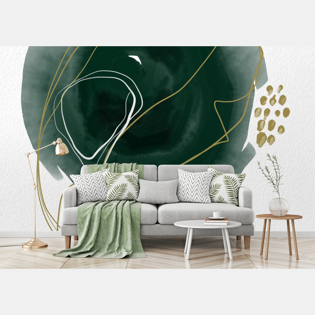 Wall mural emerald whisper abstract watercolor composition • Wallissimo®
