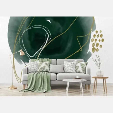 Wall mural emerald whisper abstract watercolor composition • Wallissimo®