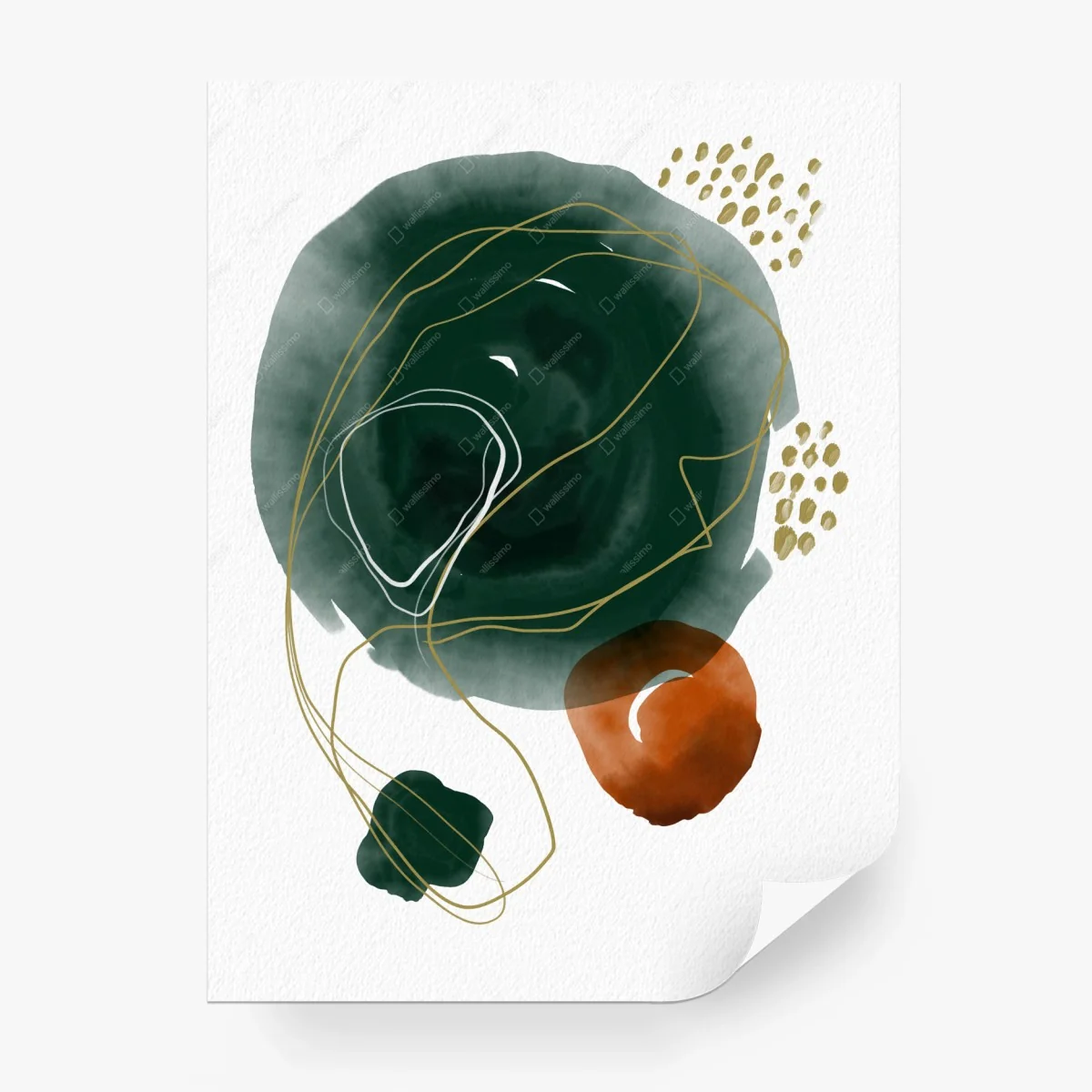 Wall mural emerald whisper abstract watercolor composition • Wallissimo®