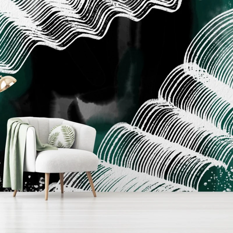 Wall mural turquoise wave pattern abstract art • Wallissimo®