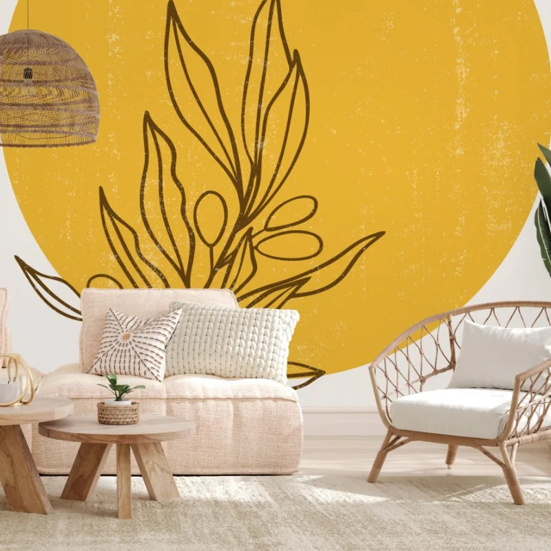 Wall mural minimal olive sun botanical print