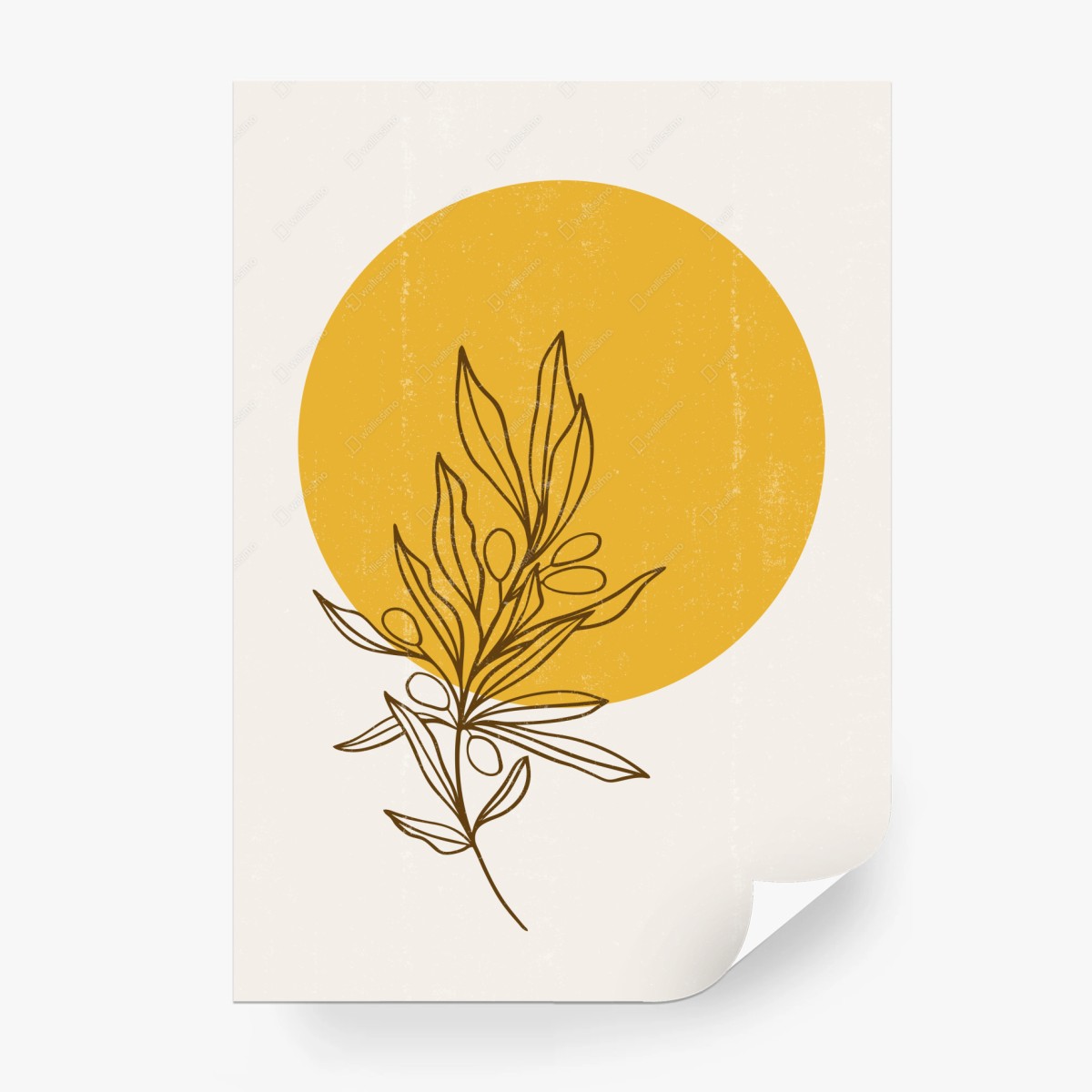 Wall mural minimal olive sun botanical print • Wallissimo®