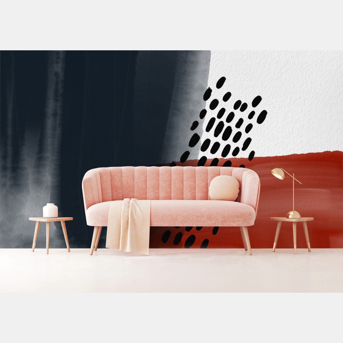 Wall mural abstract watercolor blocks with dotted pattern • Wallissimo®
