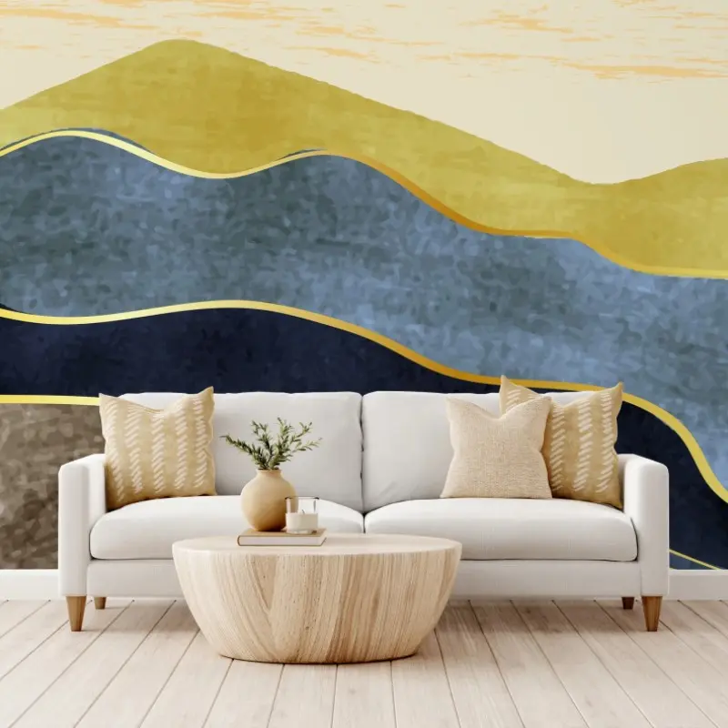Wall mural minimalist abstract mountain landscape with sun