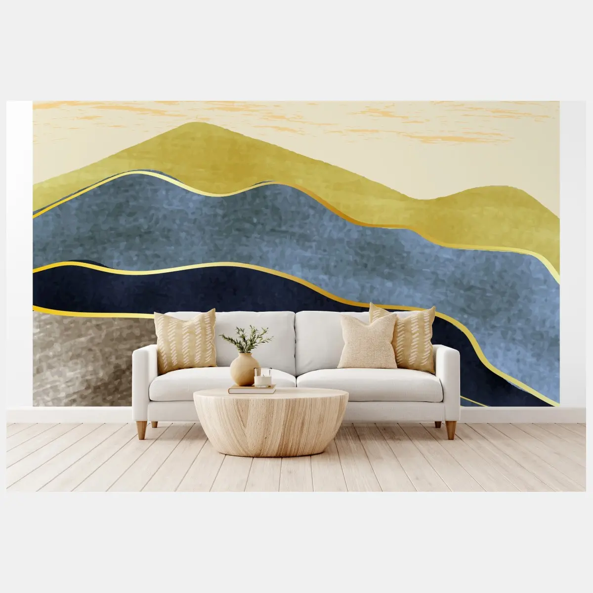 Wall mural minimalist abstract mountain landscape with sun • Wallissimo®