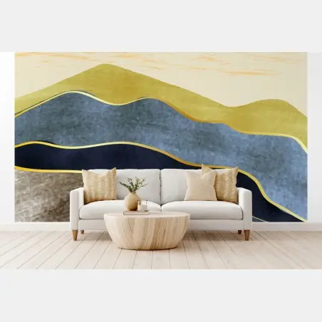 Wall mural minimalist abstract mountain landscape with sun • Wallissimo®