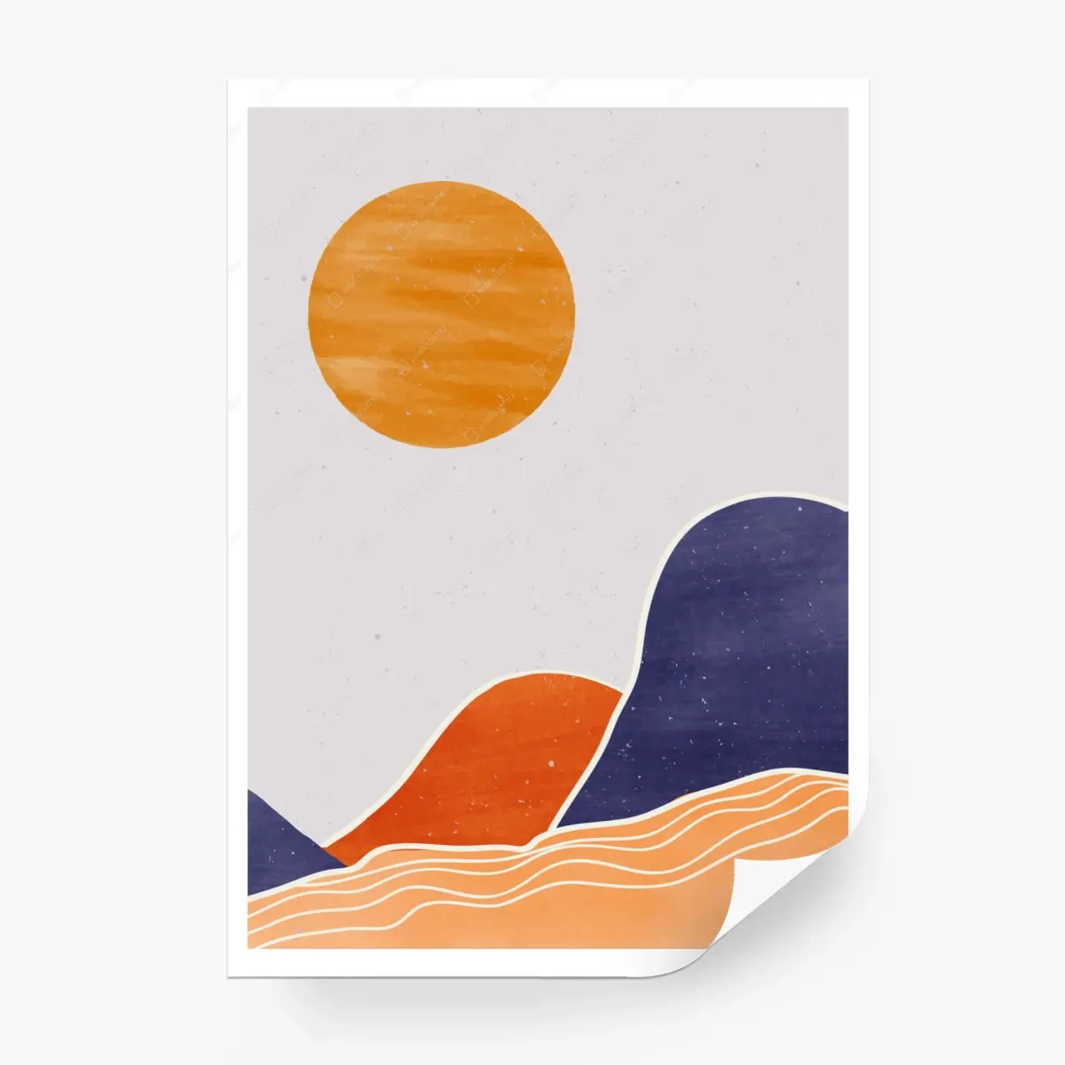 Wall mural minimalist sun and hills abstract • Wallissimo®
