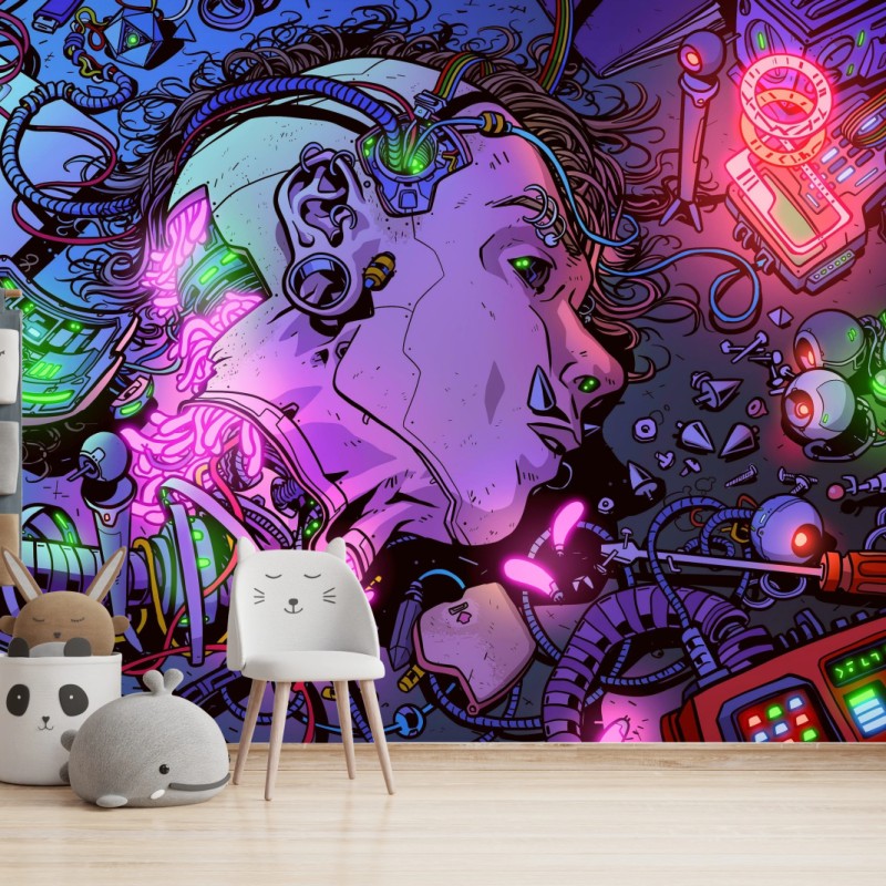 Wall mural cyberpunk cyborg workshop
