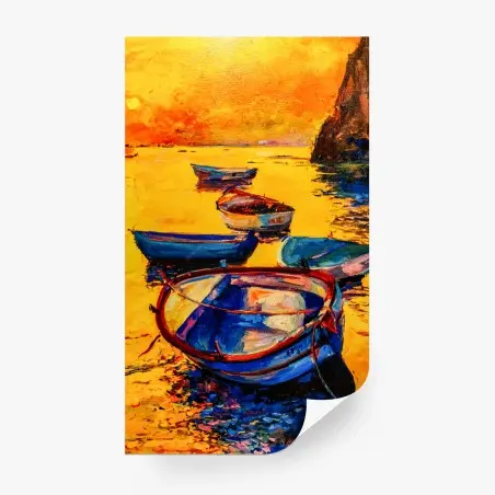Wall mural vibrant boats at sunset • Wallissimo®