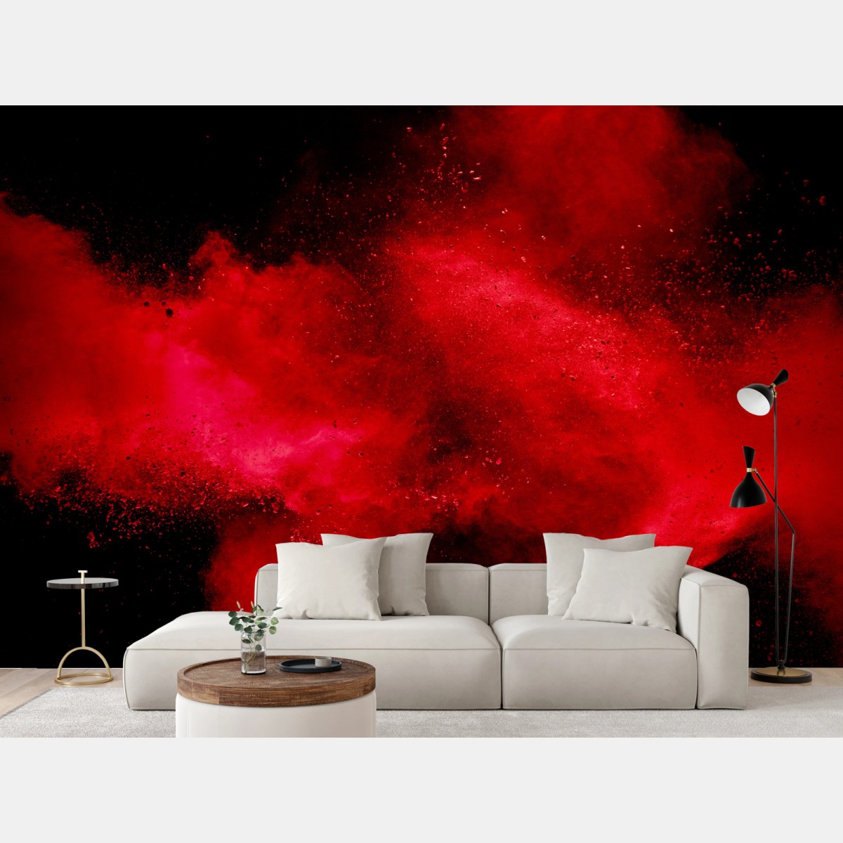 Wall mural red powder explosion abstract art • Wallissimo®