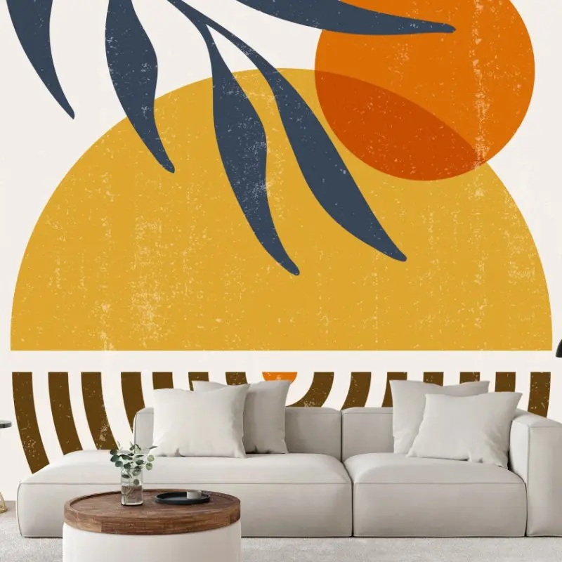 Wall mural boho abstract sun and moon art