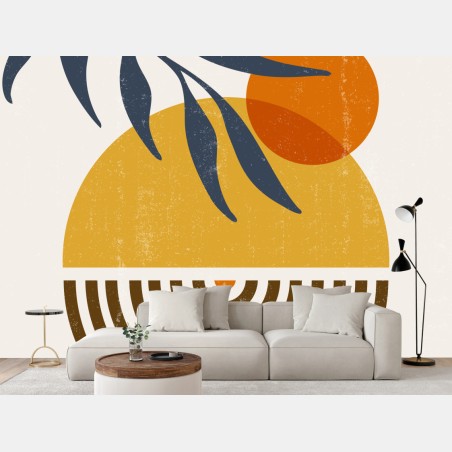 Wall mural boho abstract sun and moon art • Wallissimo®