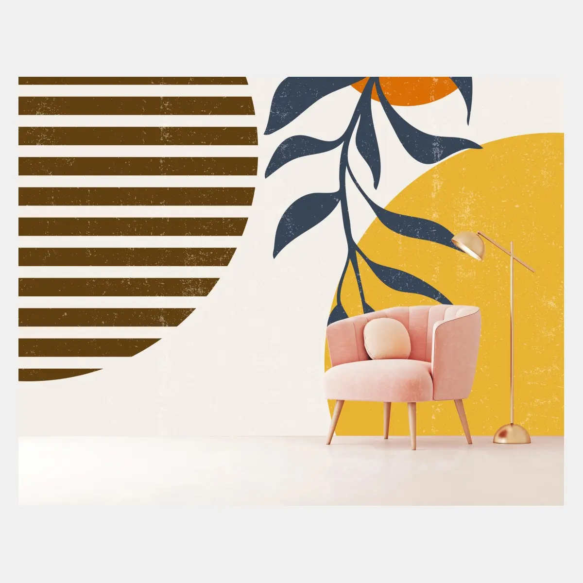 Wall mural boho abstract sun and leaves print • Wallissimo®