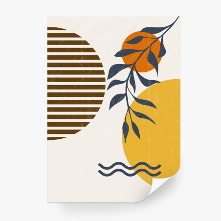 Wall mural boho abstract sun and leaves print • Wallissimo®