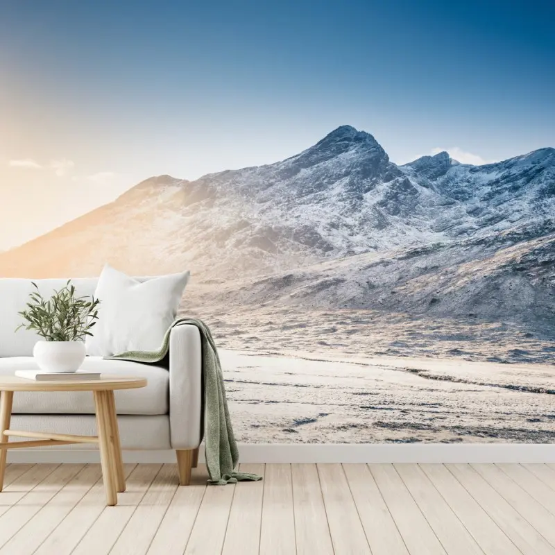 Wall mural sunlit Cuillin Hills winter landscape