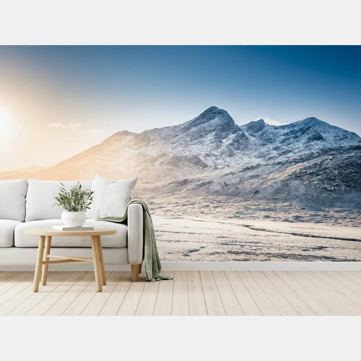 Wall mural sunlit Cuillin Hills winter landscape • Wallissimo®
