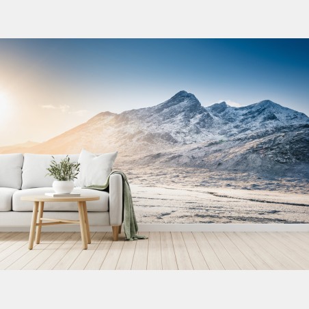 Wall mural sunlit Cuillin Hills winter landscape • Wallissimo®