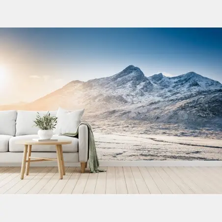 Wall mural sunlit Cuillin Hills winter landscape • Wallissimo®