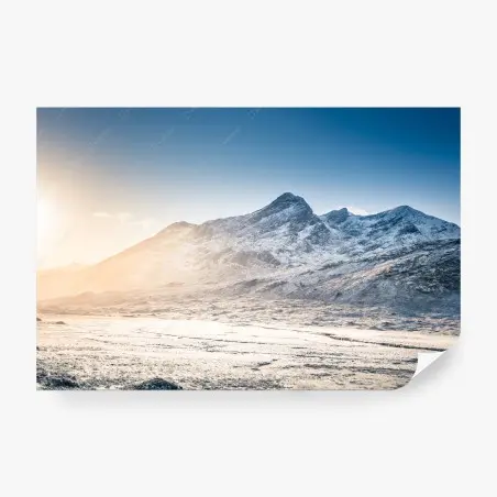 Wall mural sunlit Cuillin Hills winter landscape • Wallissimo®