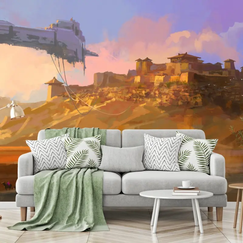 Wall mural dilapidated spaceship above the Gobi