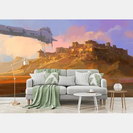 Wall mural dilapidated spaceship above the Gobi • Wallissimo®