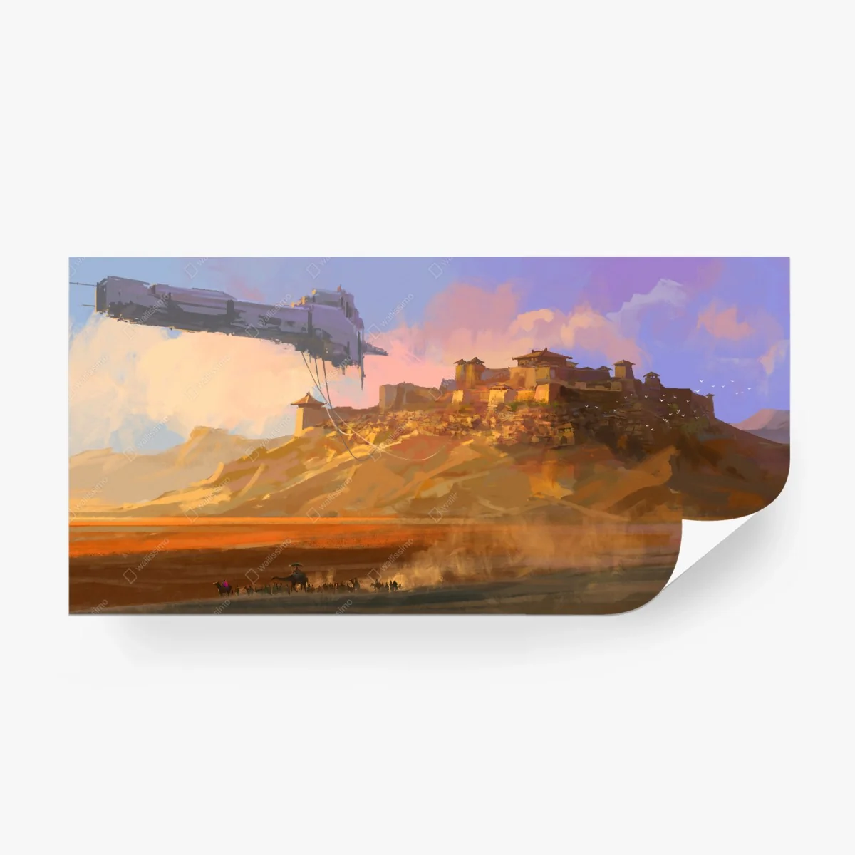 Wall mural dilapidated spaceship above the Gobi • Wallissimo® Wall mural dilapidated spaceship above the Gobi • Wallissimo®
