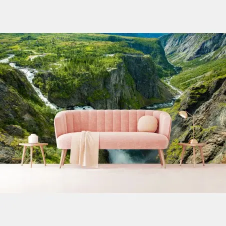 Wall mural Vøringsfossen waterfall panorama, Norway • Wallissimo®