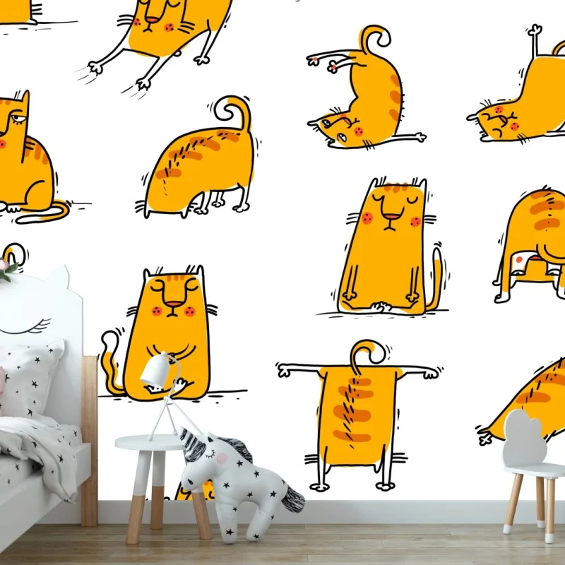 Wall mural playful orange cat poses