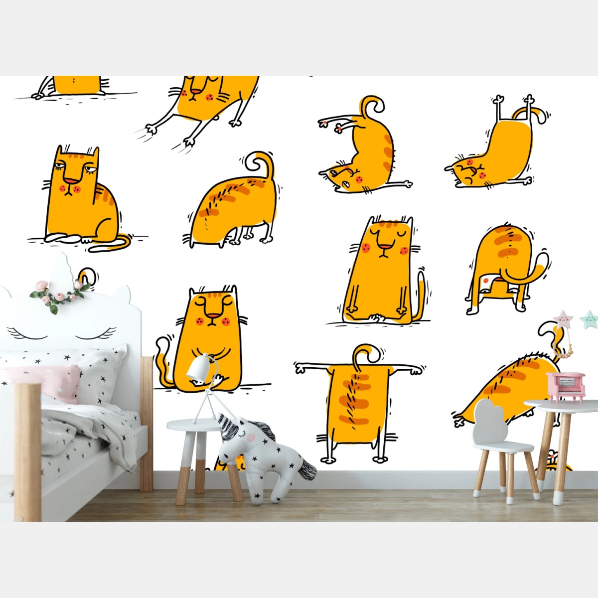Wall mural playful orange cat poses • Wallissimo®