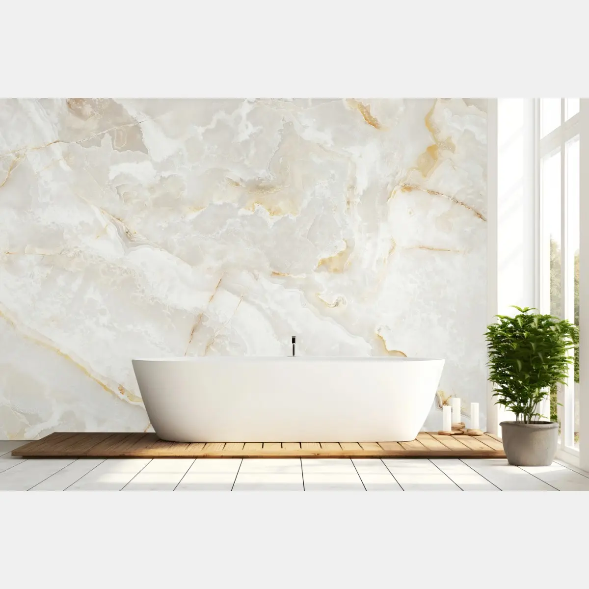 Wall mural elegant white marble with gold veins • Wallissimo®