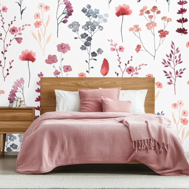Wall mural delicate watercolor wildflower pattern
