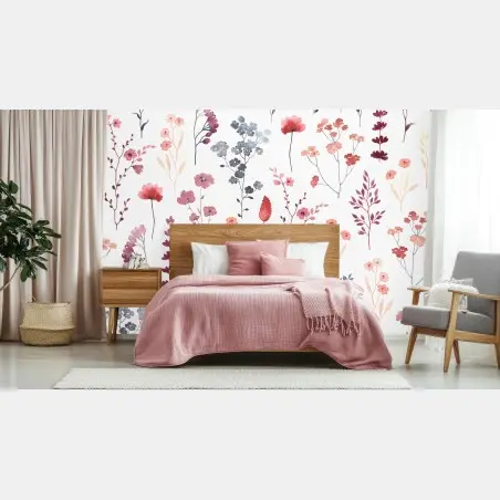 Wall mural delicate watercolor wildflower pattern • Wallissimo®
