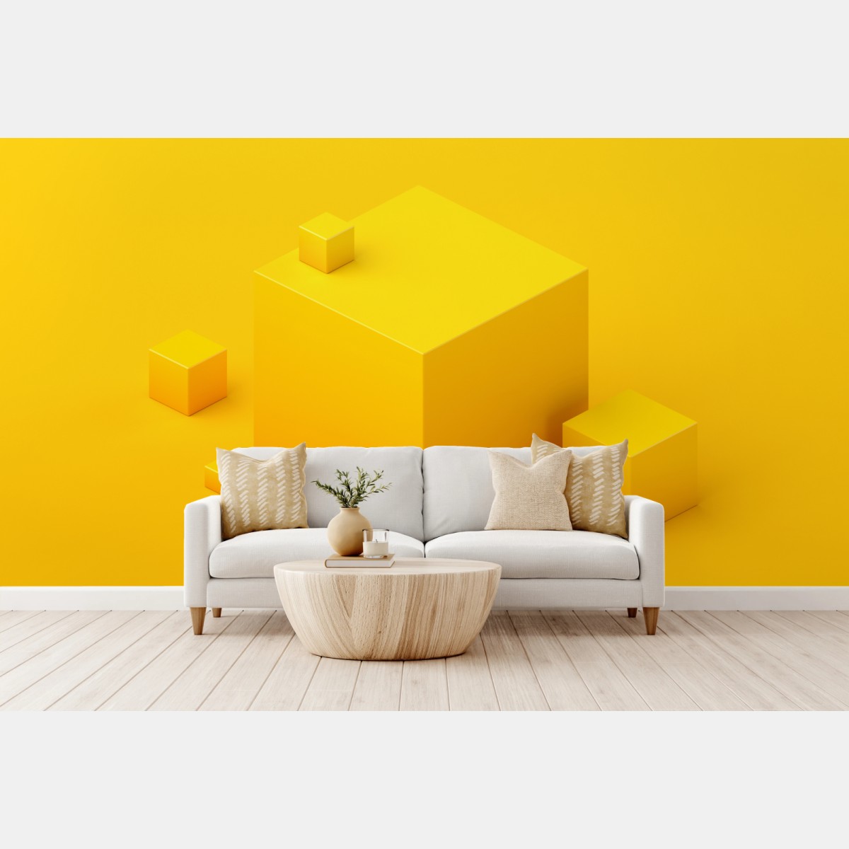 Wall mural monochrome yellow cube composition • Wallissimo®