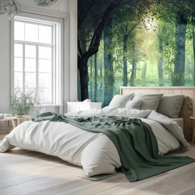 Wall mural enchanted flooded forest with sunlight