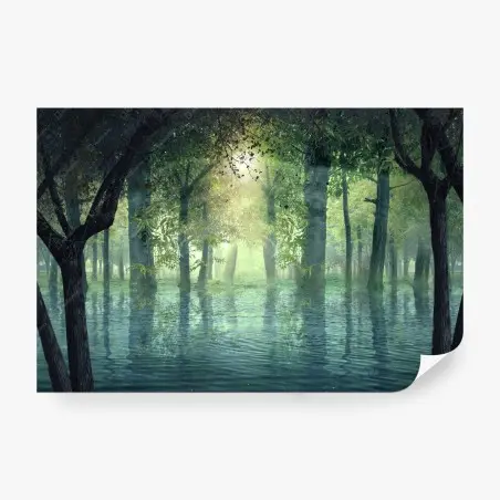 Wall mural enchanted flooded forest with sunlight • Wallissimo®