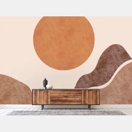 Wall mural earthy minimalist landscape with sun • Wallissimo®