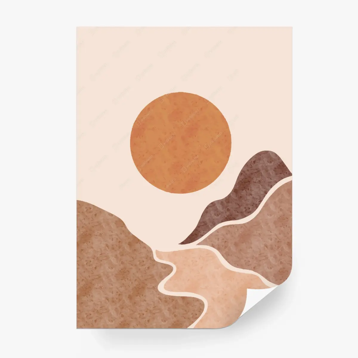 Wall mural earthy minimalist landscape with sun • Wallissimo®