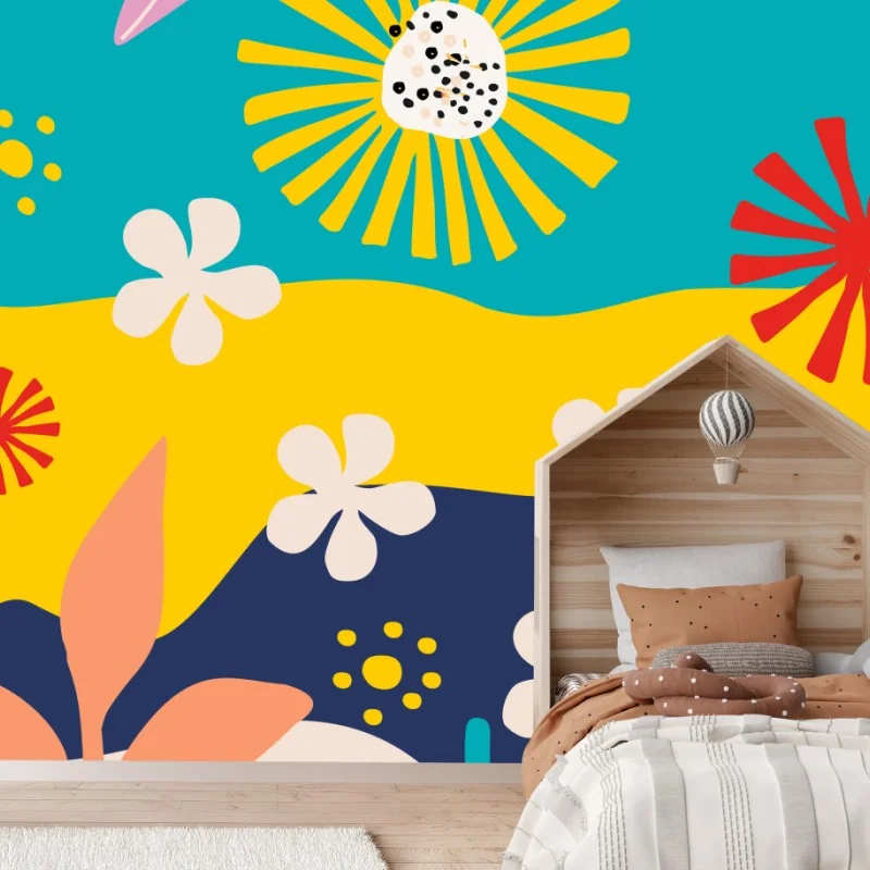 Wall mural vibrant tropical abstract floral pattern
