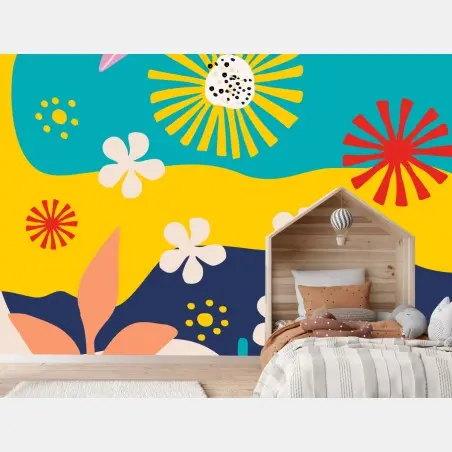 Wall mural vibrant tropical abstract floral pattern • Wallissimo®