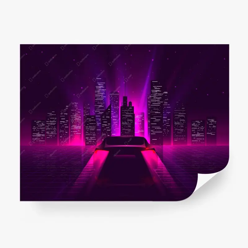 Wall mural neon city night drive
