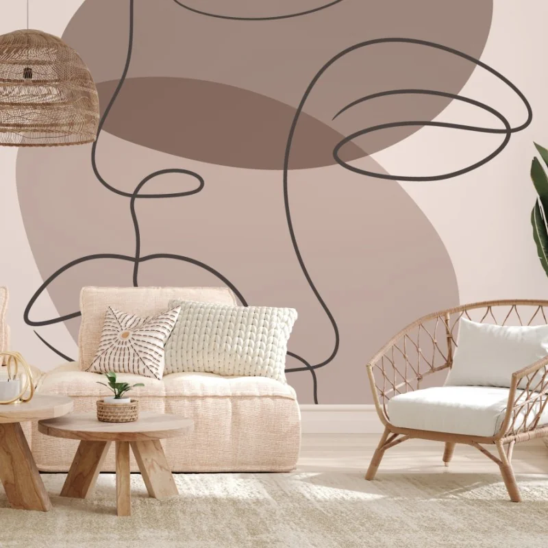 Wall mural minimalist continuous-line faces artwork