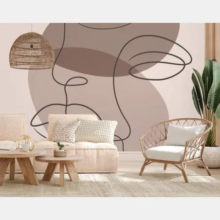 Wall mural minimalist continuous-line faces artwork • Wallissimo®