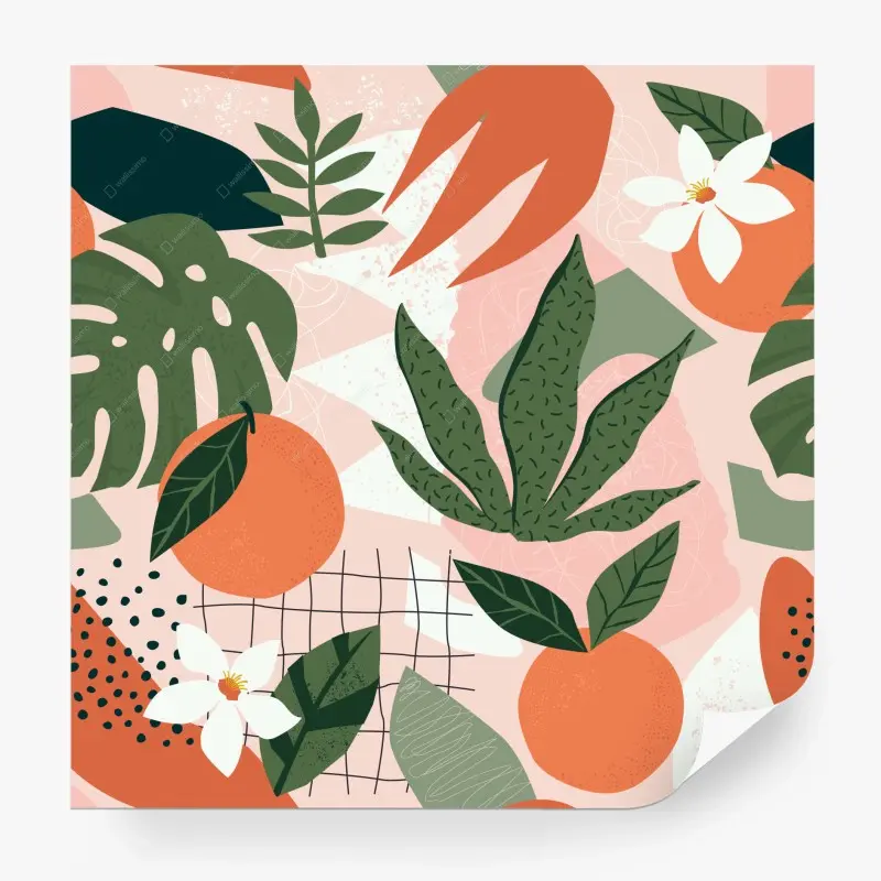 Wall mural green geometric leaf pattern • Wallissimo®