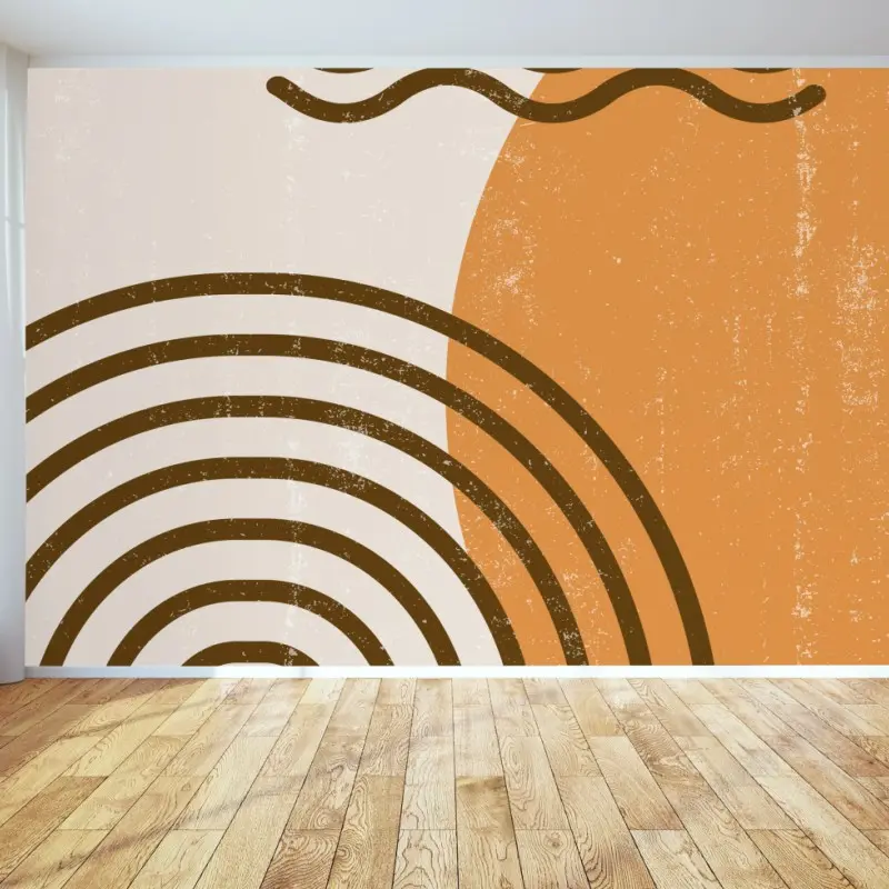 Wall mural boho geometric sun and rainbow abstract art