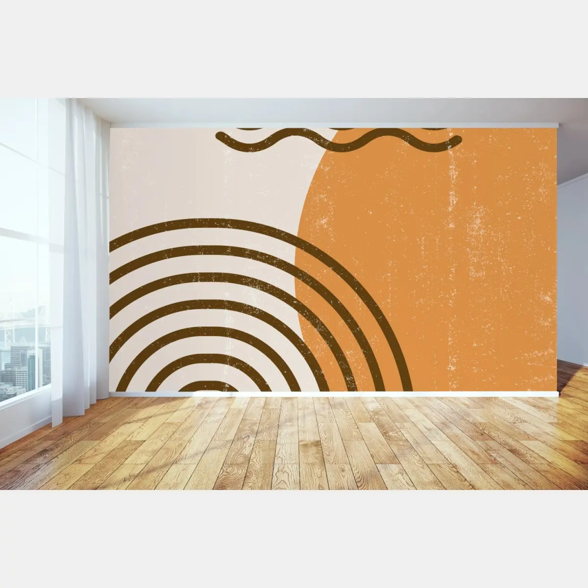 Wall mural boho geometric sun and rainbow abstract art • Wallissimo®