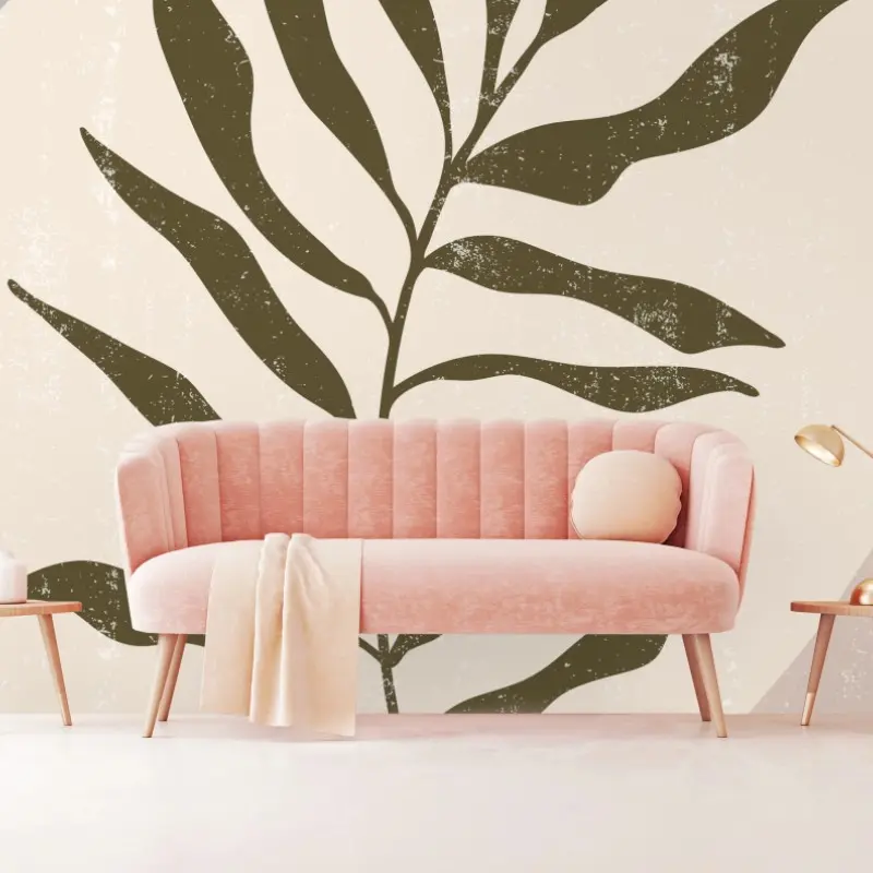 Wall mural botanical leaf abstract art in neutral tones