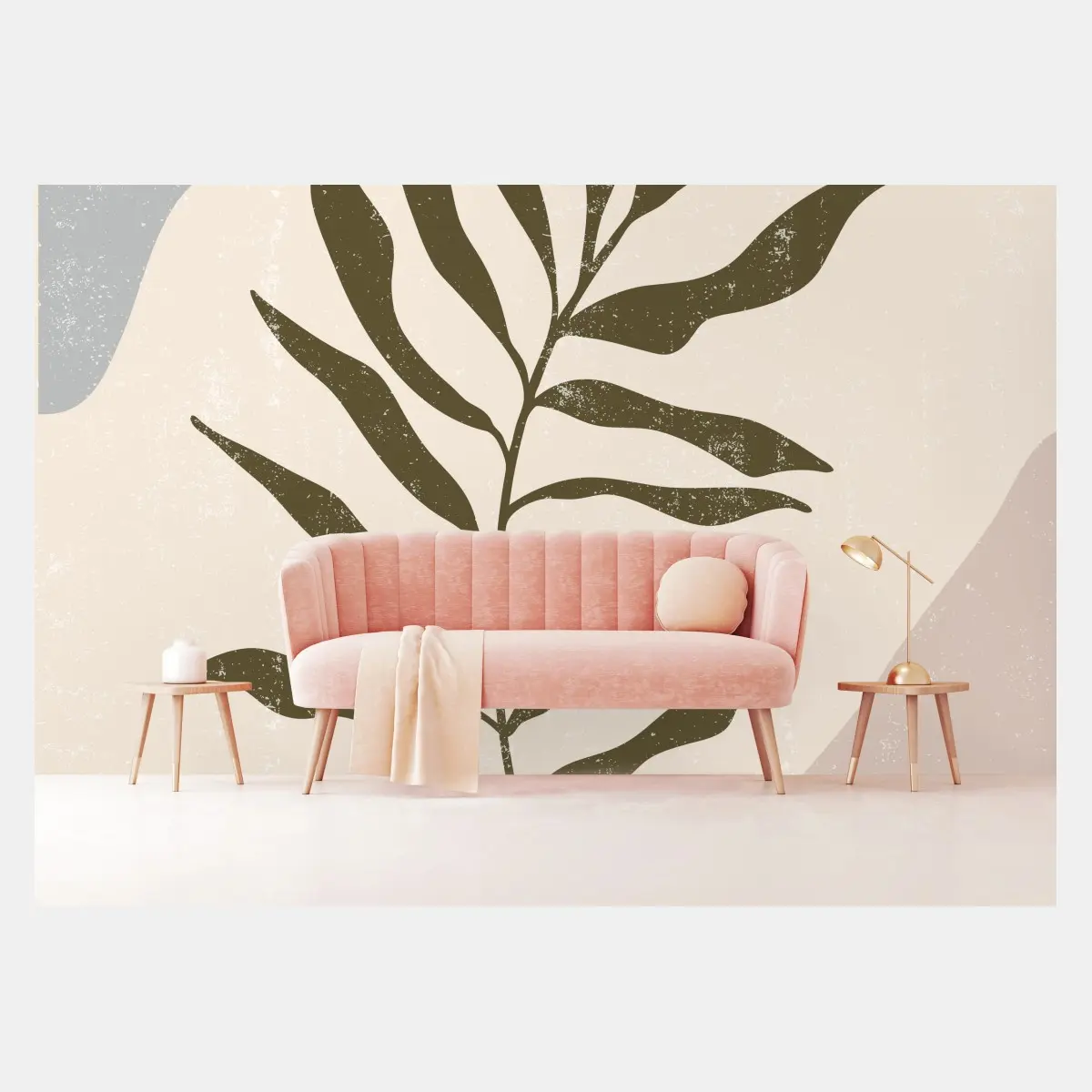 Wall mural botanical leaf abstract art in neutral tones • Wallissimo®