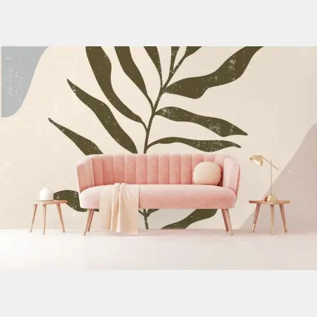 Wall mural botanical leaf abstract art in neutral tones • Wallissimo®
